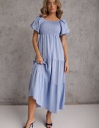 j&x Rochie Albastru deschis din Viscoză cu croială evazată cu mâneci bufante Rosena