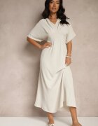 j&x Rochie bej deschis cu bumbac și cu partea superioară încrețită Filaviela