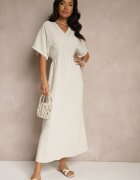 j&x Rochie bej deschis cu bumbac și cu partea superioară încrețită Filaviela