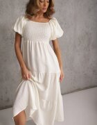 j&x Rochie Bej deschis din Viscoză cu Croi Evazat cu Mâneci Bufante Rosena