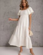 j&x Rochie Bej deschis din Viscoză cu Croi Evazat cu Mâneci Bufante Rosena