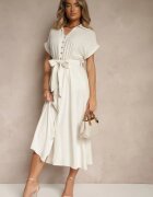 j&x Rochie Bej deschis din Viscoză și In cu Croială Tip Cămașă cu Cordon Efralissea