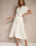 j&x Rochie Bej deschis din Viscoză și In cu Croială Tip Cămașă cu Cordon Efralissea