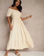 j&x Rochie Bej deschis stil spaniol cu top încrețit Lumirielle