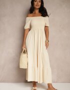 j&x Rochie Bej deschis stil spaniol cu top încrețit Lumirielle