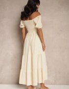 j&x Rochie Bej deschis stil spaniol cu top încrețit Lumirielle