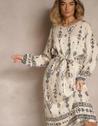j&x Rochie Bej deschis Tip cutie Boho cu Imprimeuri Etnice cu Curea Lisalenea