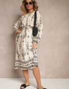 j&x Rochie Bej deschis Tip cutie Boho cu Imprimeuri Etnice cu Curea Lisalenea