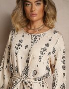 j&x Rochie Bej deschis Tip cutie Boho cu Imprimeuri Etnice cu Curea Lisalenea