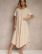 j&x Rochie Bej din Bumbac cu Croi Cloș Lilzedi