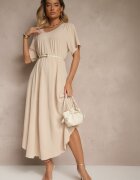 j&x Rochie Bej din Bumbac cu Croi Cloș Lilzedi
