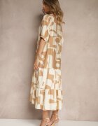 j&x Rochie Bej din Vascoză Decorată cu Model Geometric Filorea