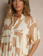 j&x Rochie Bej din Vascoză Decorată cu Model Geometric Filorea