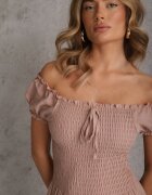 j&x Rochie Bej din Viscoză Stil Spaniol Decorată cu Volane Jenalena
