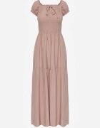 j&x Rochie Bej din Viscoză Stil Spaniol Decorată cu Volane Jenalena