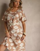 j&x Rochie Bej închis Tip cutie din Viscoză cu imprimeu floral Aranolia