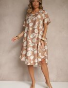 j&x Rochie Bej închis Tip cutie din Viscoză cu imprimeu floral Aranolia