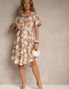 j&x Rochie Bej închis Tip cutie din Viscoză cu imprimeu floral Aranolia
