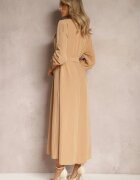 j&x Rochie bej lungă cu partea de jos evazată și partea de sus tip cămașă Kitesi