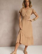 j&x Rochie bej petrecută evazată cu elastic în talie Reivione