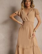 j&x Rochie bej petrecută evazată cu elastic în talie Reivione