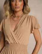 j&x Rochie bej petrecută evazată cu elastic în talie Reivione