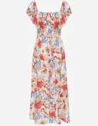 j&x Rochie Bej-Roz Florală din Viscoză cu Volan cu Bretele cu Curea din Material Nuclemia