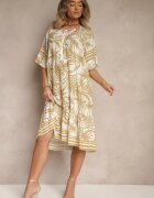 j&x Rochie Bej Tip cutie Decorată cu imprimeu floral și legătură la decolteu Miranissa