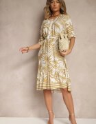 j&x Rochie Bej Tip cutie Decorată cu imprimeu floral și legătură la decolteu Miranissa