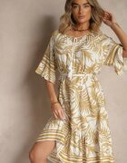 j&x Rochie Bej Tip cutie Decorată cu imprimeu floral și legătură la decolteu Miranissa
