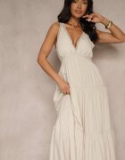 j&x Rochie Bejă din Vâscoză Decorată cu Motiv Croșetat Mevelta