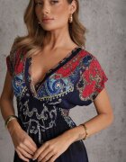 j&x Rochie Bleumarin cu croială petrecută cu imprimeu ornamental Nalori