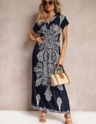 j&x Rochie Bleumarin Maxi cu Imprimeu Etnic Josanie