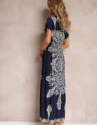 j&x Rochie Bleumarin Maxi cu Imprimeu Etnic Josanie