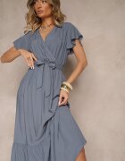 j&x Rochie Bleumarin petrecută din Viscoză Decorată cu o curea Savioneira