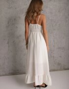 j&x Rochie Boho cu adaos de in cu croială evazată cu franjuri și volan Ocaline Albă