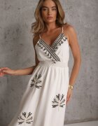 j&x Rochie Boho cu adaos de in cu croială evazată cu franjuri și volan Ocaline Albă