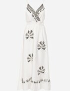 j&x Rochie Boho cu adaos de in cu croială evazată cu franjuri și volan Ocaline Albă