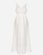 j&x Rochie Boho cu adaos de in cu croială evazată cu franjuri și volan Ocaline Albă