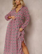 j&x Rochie cămașă fuchsia plisată cu cordon legat Helminesa