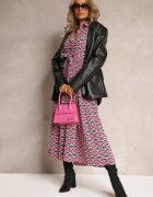 j&x Rochie cămașă fuchsia plisată cu cordon legat Helminesa