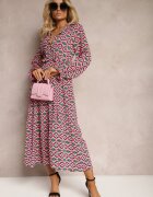 j&x Rochie cămașă fuchsia plisată cu cordon legat Helminesa