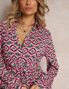 j&x Rochie cămașă fuchsia plisată cu cordon legat Helminesa