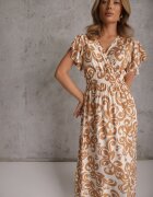 j&x Rochie Cambrată Maro din Viscoză cu Decolteu Petrecut Jynaela