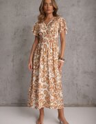 j&x Rochie Cambrată Maro din Viscoză cu Decolteu Petrecut Jynaela