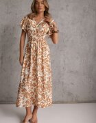 j&x Rochie Cambrată Maro din Viscoză cu Decolteu Petrecut Jynaela