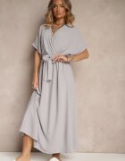 j&x Rochie Cloche Gri din bumbac și centură Lunapinia