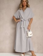 j&x Rochie Cloche Gri din bumbac și centură Lunapinia