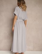 j&x Rochie Cloche Gri din bumbac și centură Lunapinia
