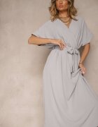 j&x Rochie Cloche Gri din bumbac și centură Lunapinia